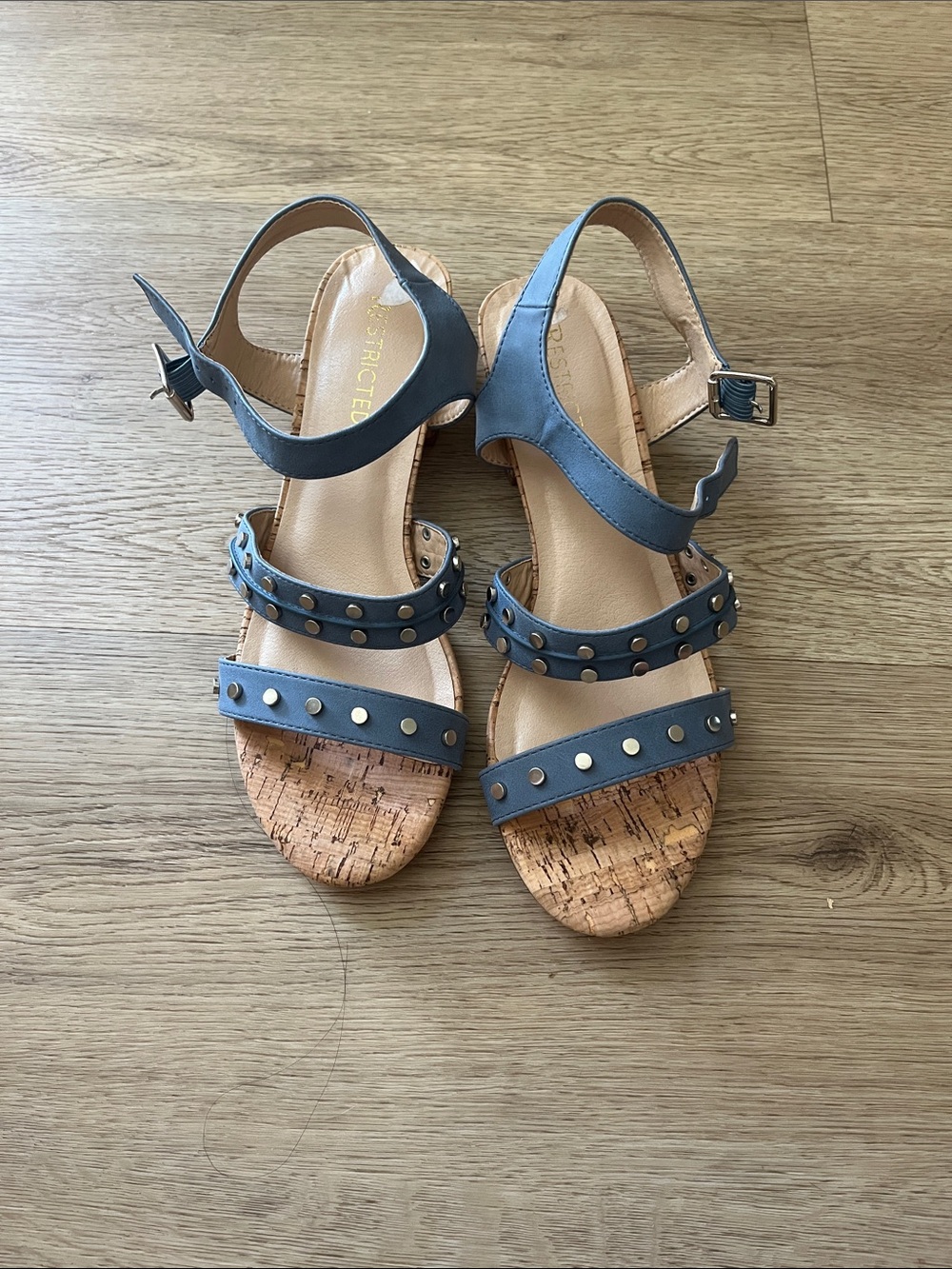 Restricted Blue Studded Women’s Ankle-Strap Sandals - Picture 2 of 7